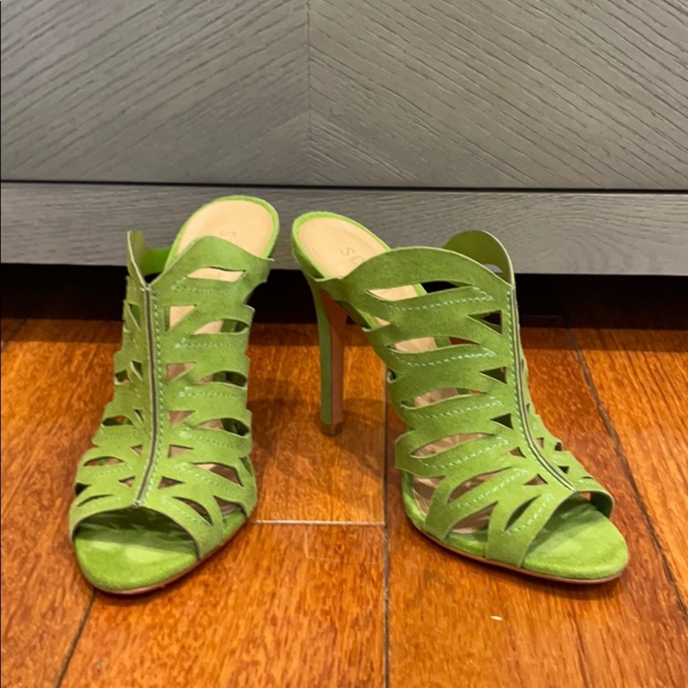 Green heeled mules